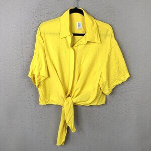 Rosie Assoulin Shirt Womens Medium Yellow Tie Front Short Sleeve 100% Viscose NY